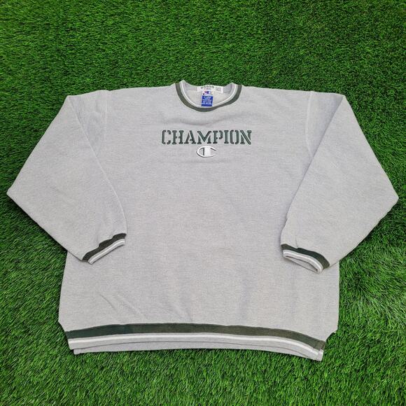 Vintage Champion C-Logo Ringer Sweatshirt XL 26x27 Gray - Picture 1 of 13